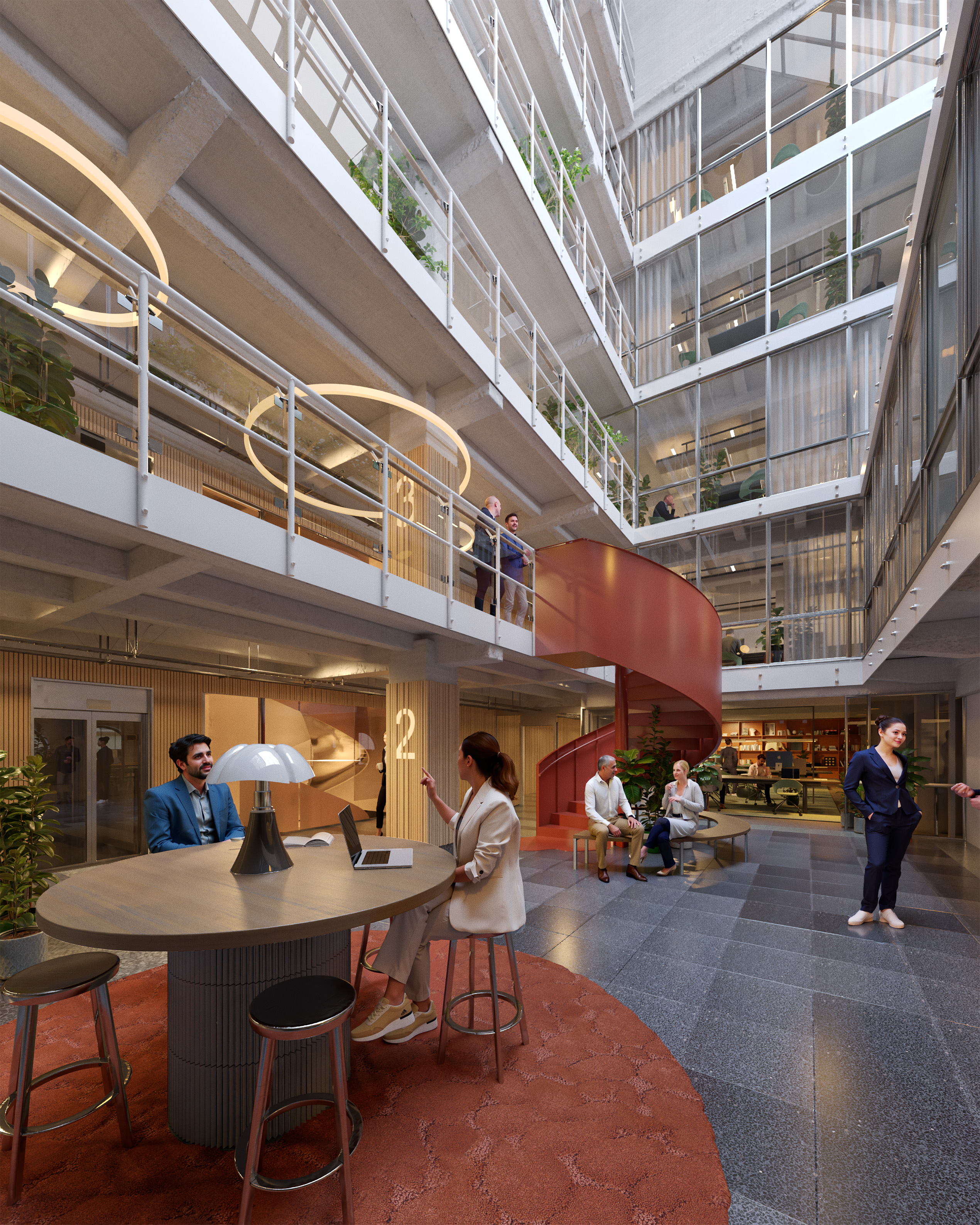 Bilpalatset atrium and entrance stair, portrait view