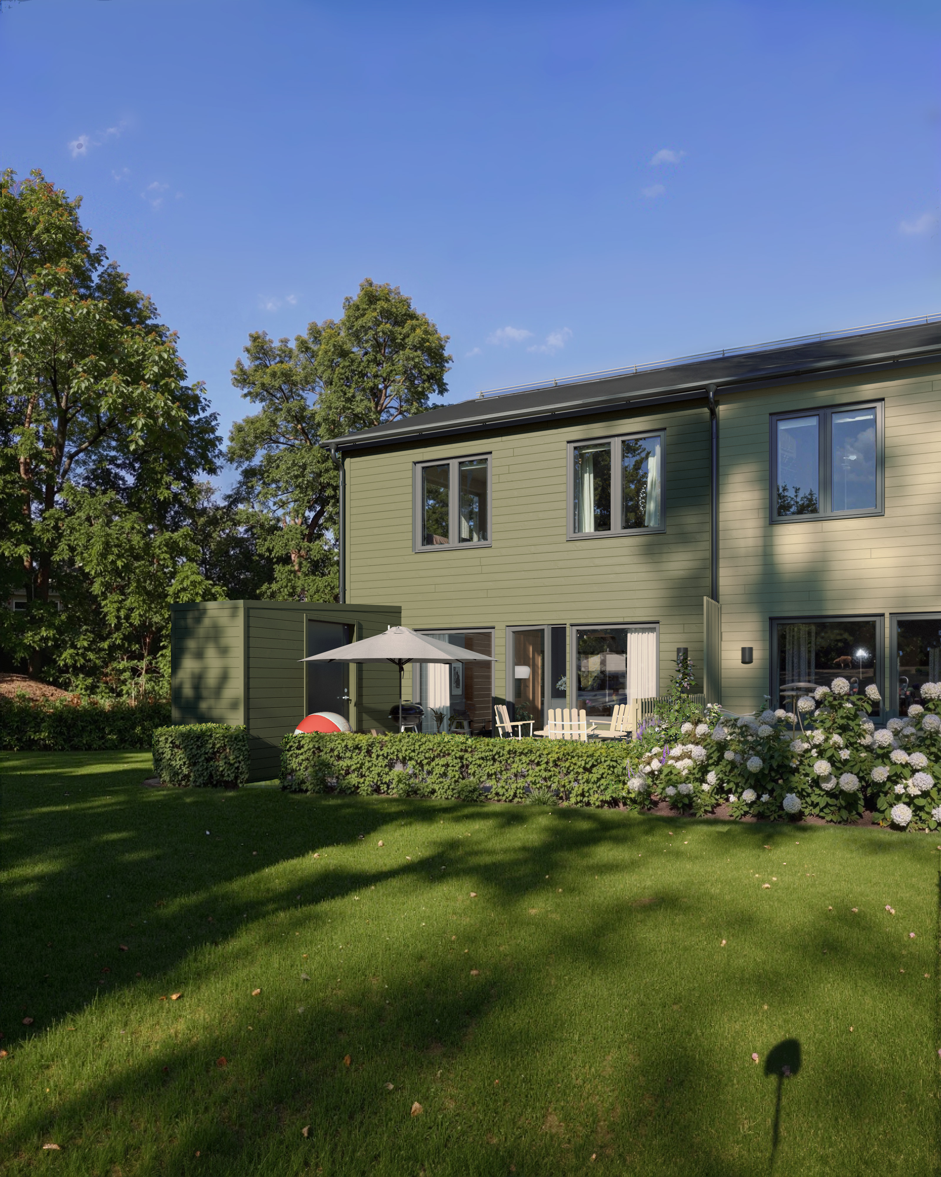 Exteriör från baksidan av bostadsprojektet i Kärna