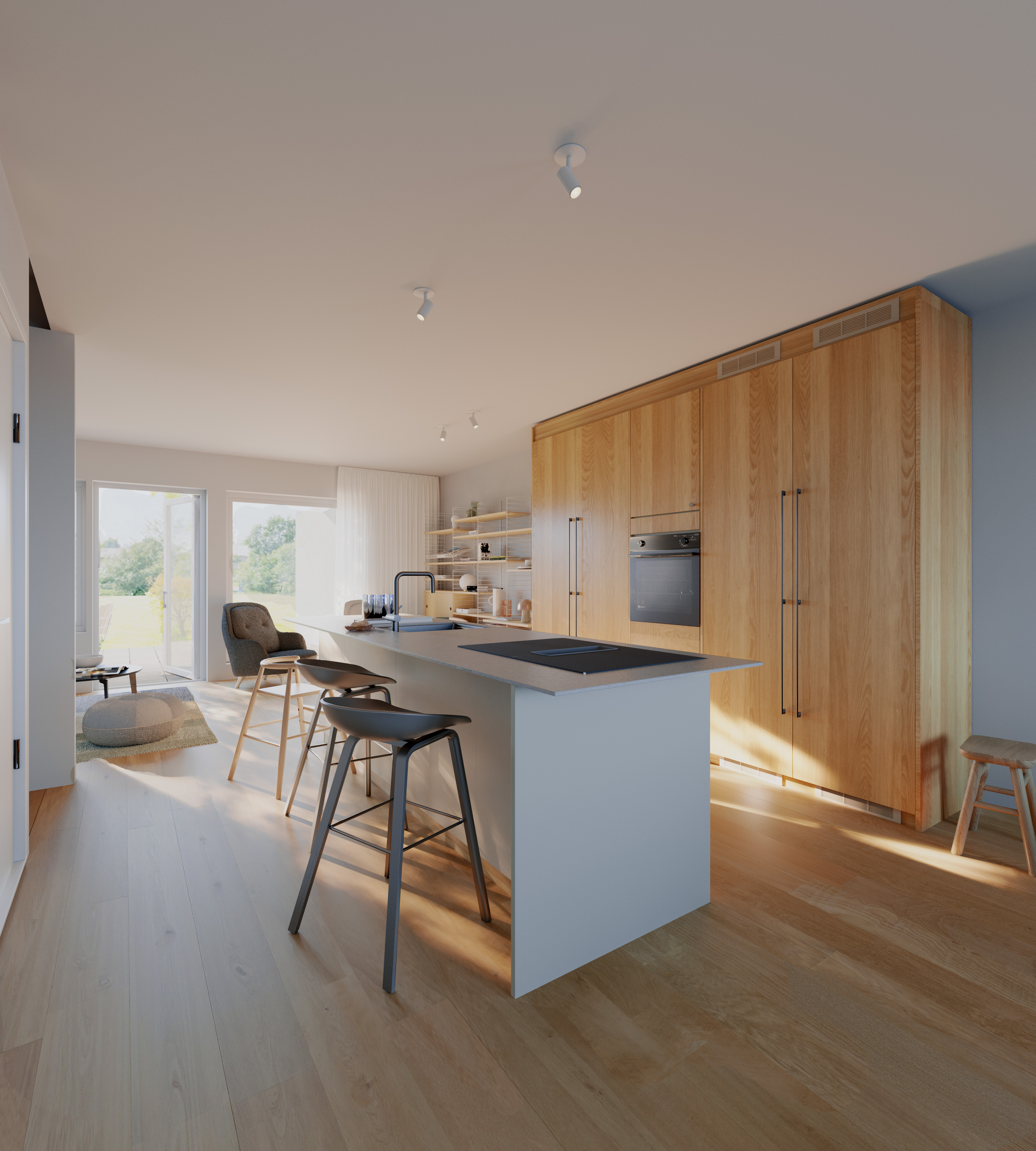 Vardagsrum i bostadsprojektet i Kärna